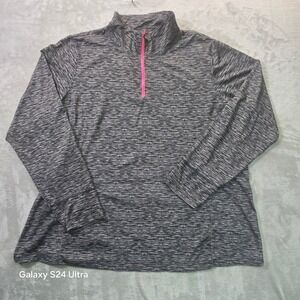 Zone Pro Mens 3X Gray Space Dye Quarter Zip Pullover Active Top Pink Accent
